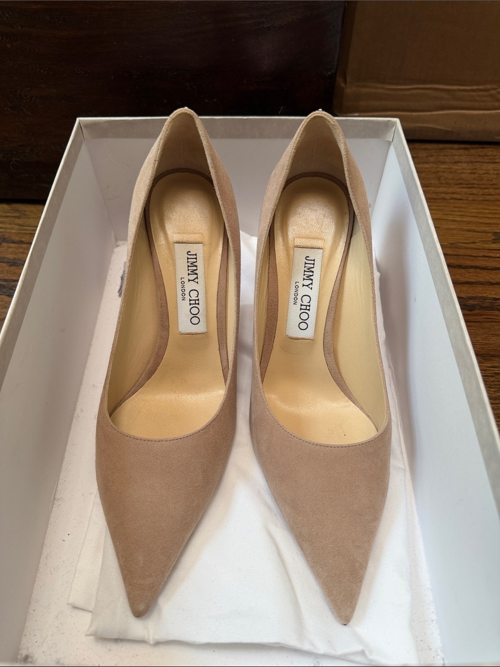 Jimmy Choo Beige Suede Pointed-Toe Pumps